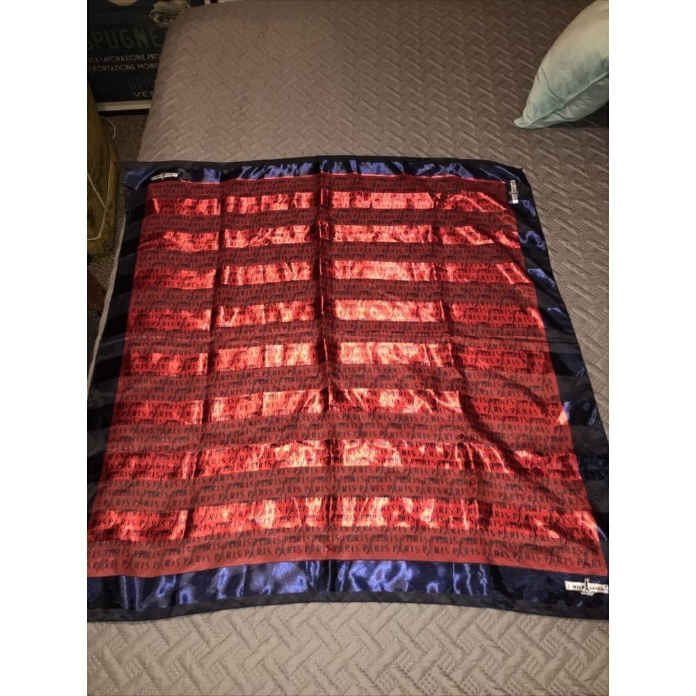Scarf J MICO SANCHO Navy Blue Red Eiffel Tower PARIS France Landmarks 36"x36"